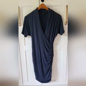 Banana Republic Wrap Dress Womens XS Charcoal Ruched Jersey Short Sleeve